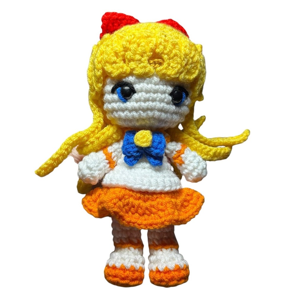 Handmade Sailor Venus Inspired Crochet Doll Plush Anime 8 In Yellow Hair